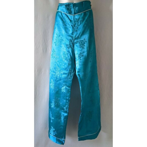 Vintage Traditional Chinese Pajama Set Laungewear Satin Turquoise Embroidery L - Picture 3 of 10